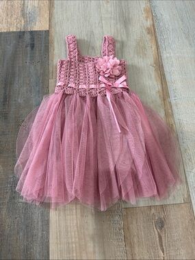 Elly & Emmy Baby Girls Pink Tulle Flower Dress Sleeveless Party Dress 0-6M